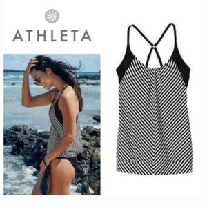 Athleta Black White Slash Stripe Blousy Tankini TOP  - 32 B/C